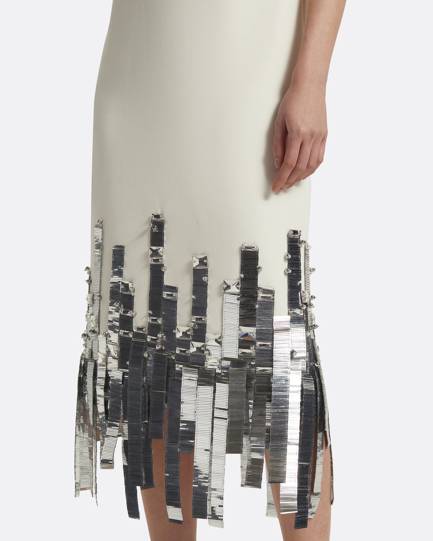 Ripa Midi Dress in Ivory with Silver