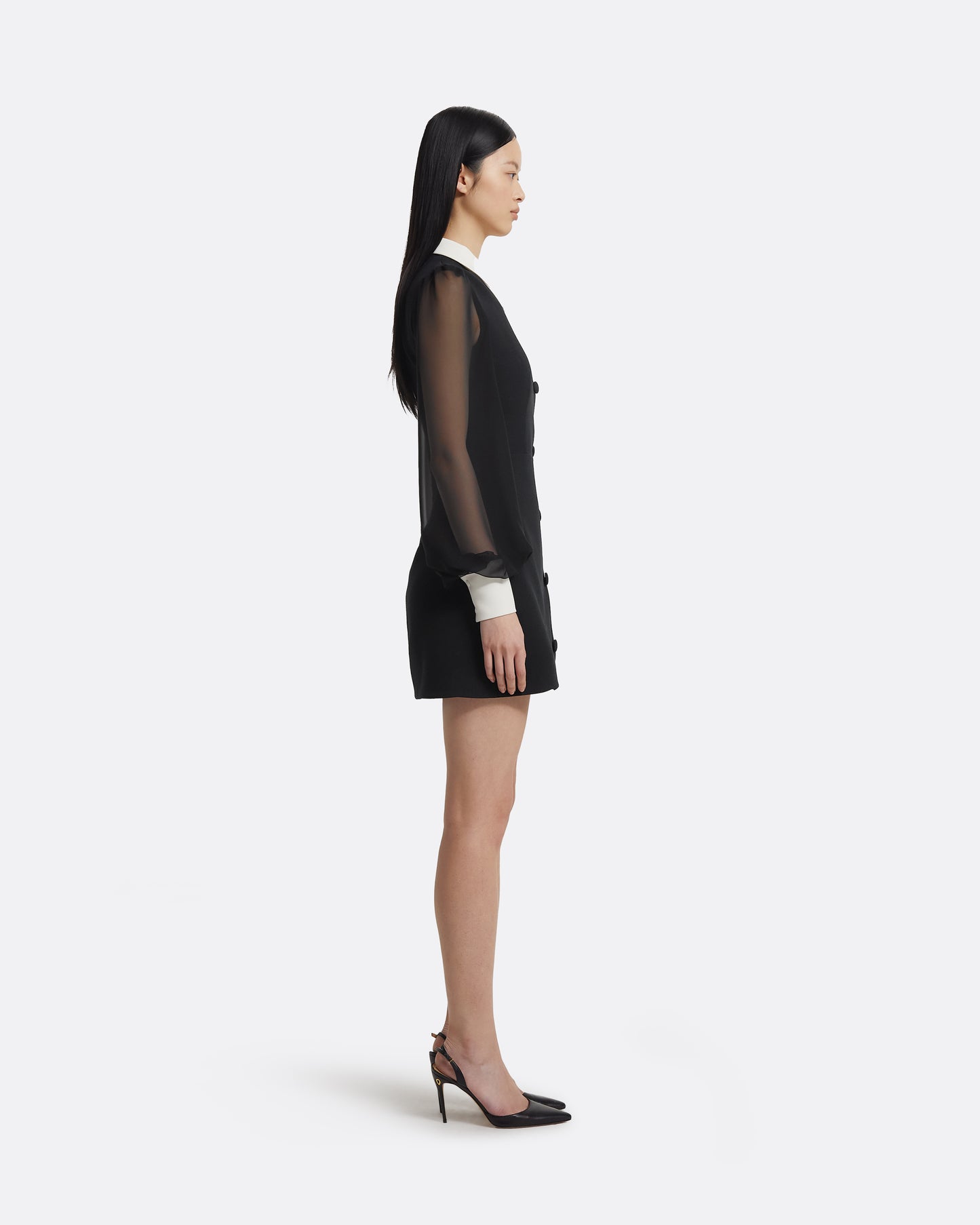Karena Short Dress in Ivory on Black