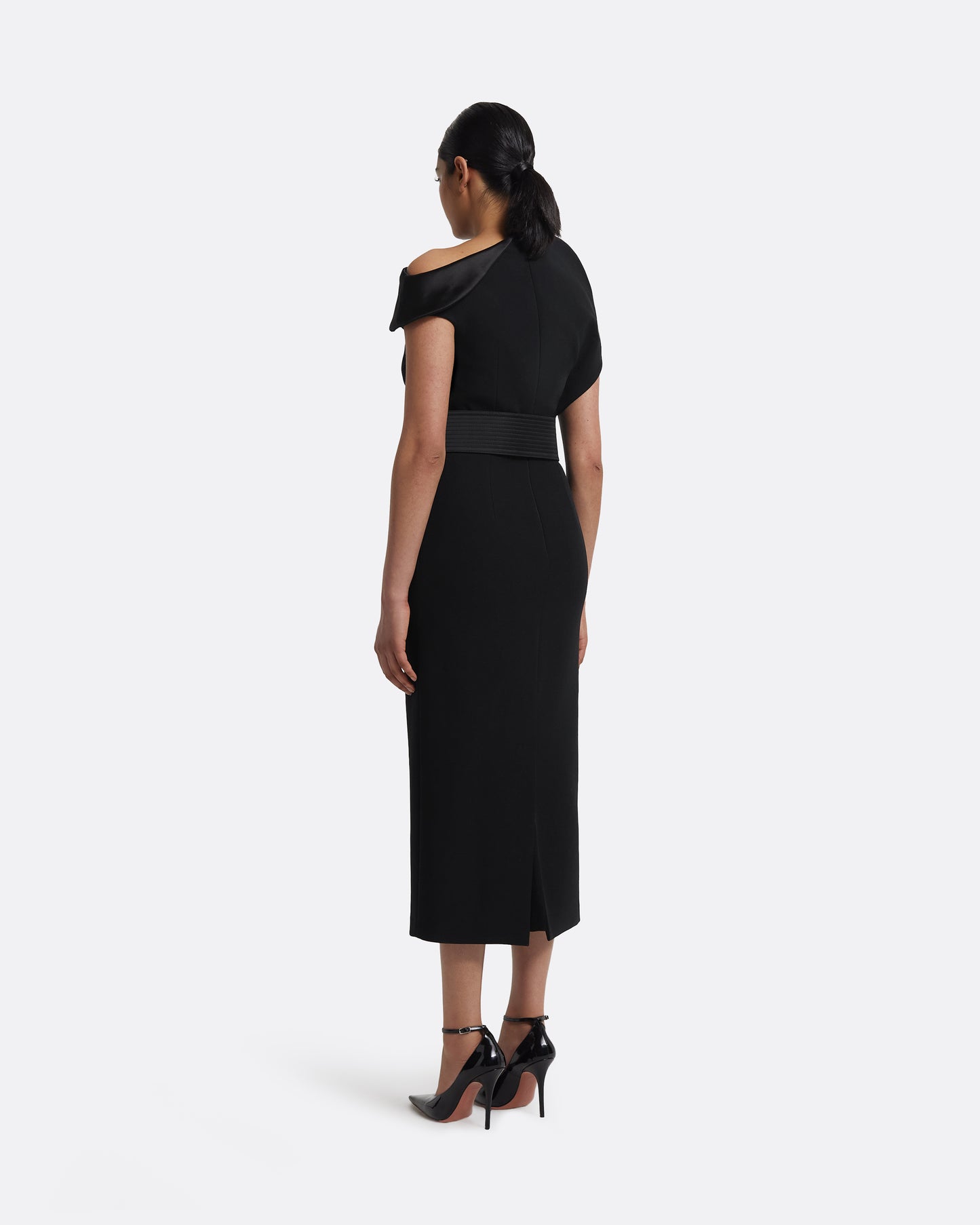 Reina Midi Dress in Black with Crystal and Belt