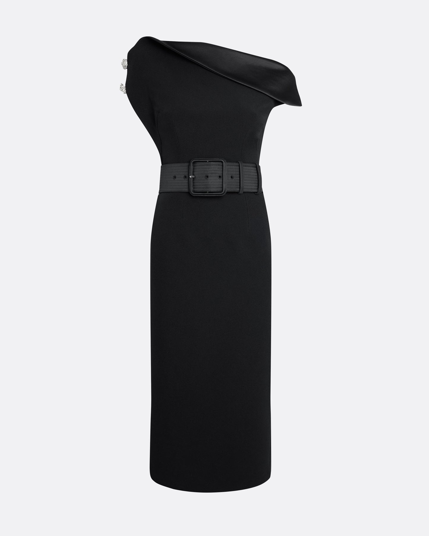 Reina Midi Dress in Black with Crystal and Belt