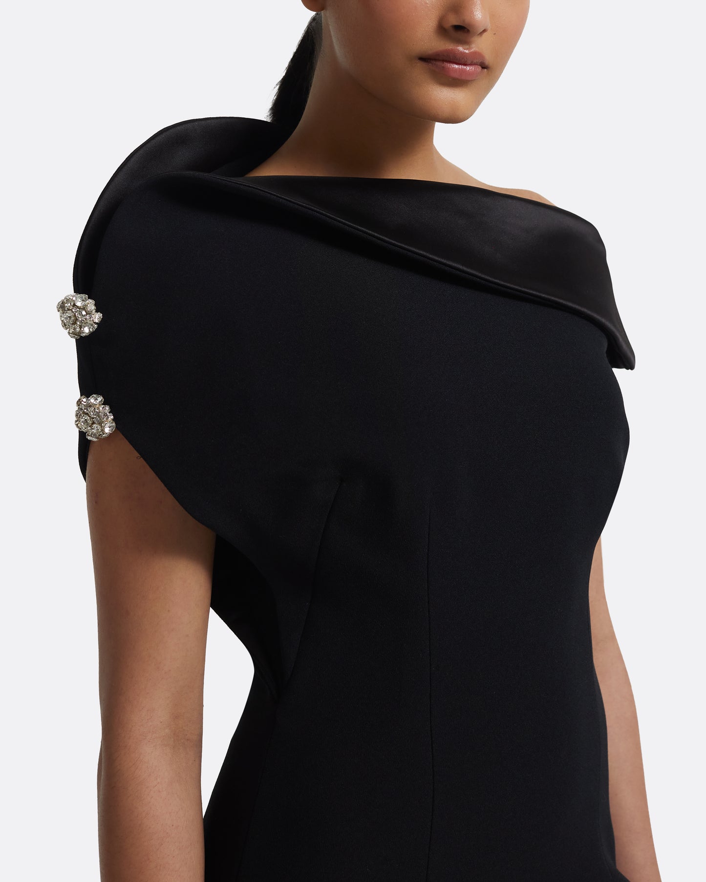 Reina Midi Dress in Black with Crystal