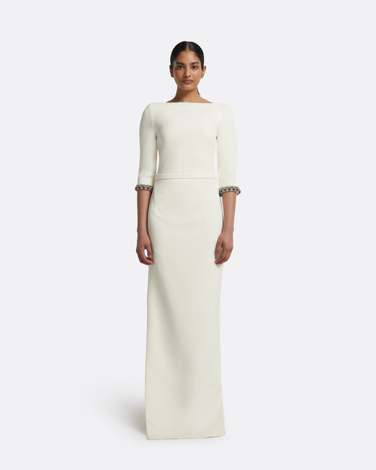 Amaris Long Dress in Ivory with Gunmetal