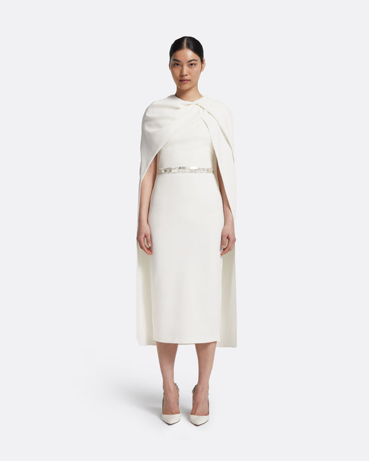 Oria Midi Dress in Ivory with Crystal