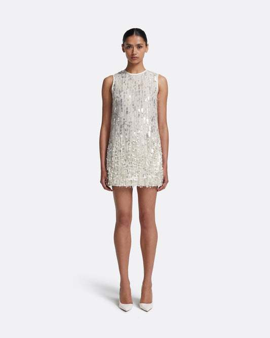 Ariana Short Dress in Ivory with Crystal Embellishment