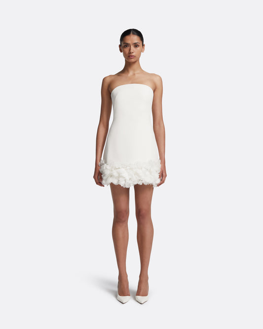 Rowan Short Dress in Ivory with Ivory Appliqué