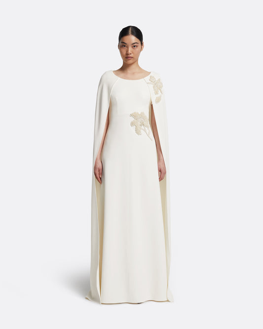 Yuna Long Dress in Ivory with Pearl