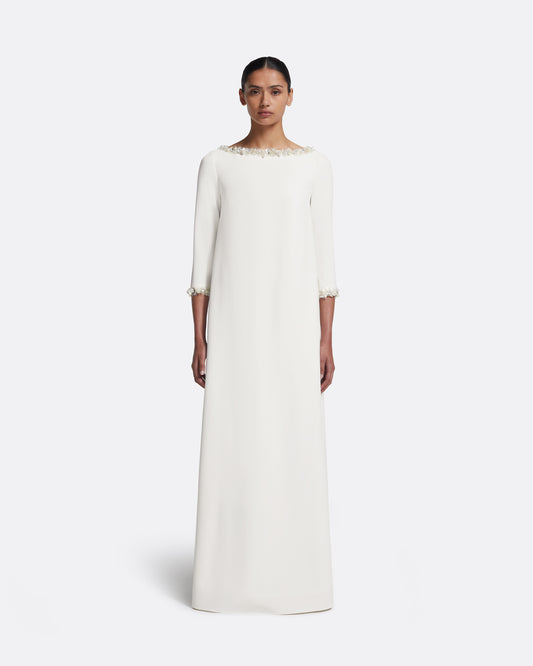 Lanai Long Dress in Ivory with Crystal