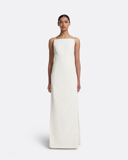 Leanne Long Dress in Ivory with Crystal