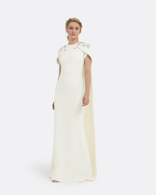 Ginkgo Flower Bud Embroidered Ivory Dress