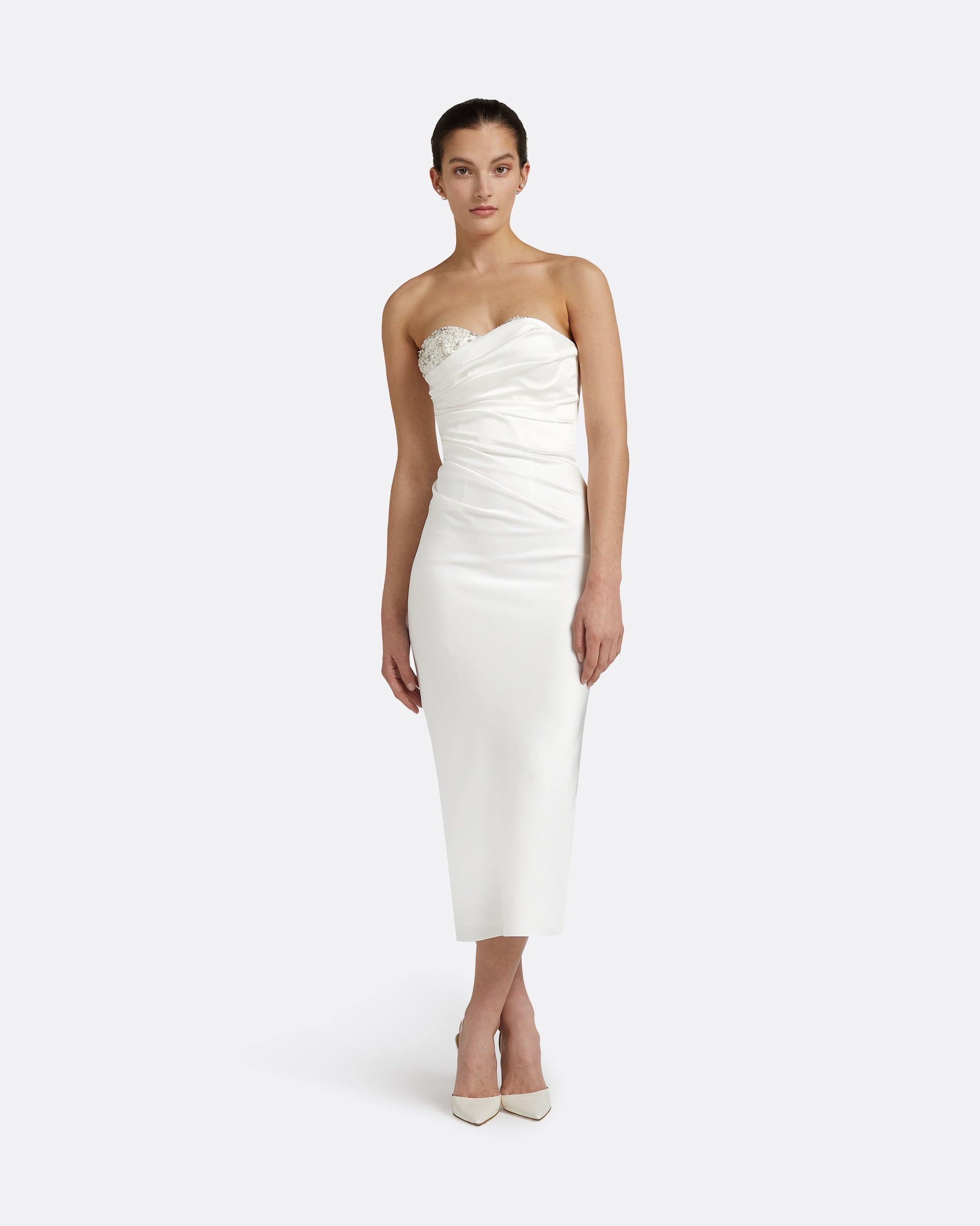 Gabrielle Ivory Fur Collar Dress