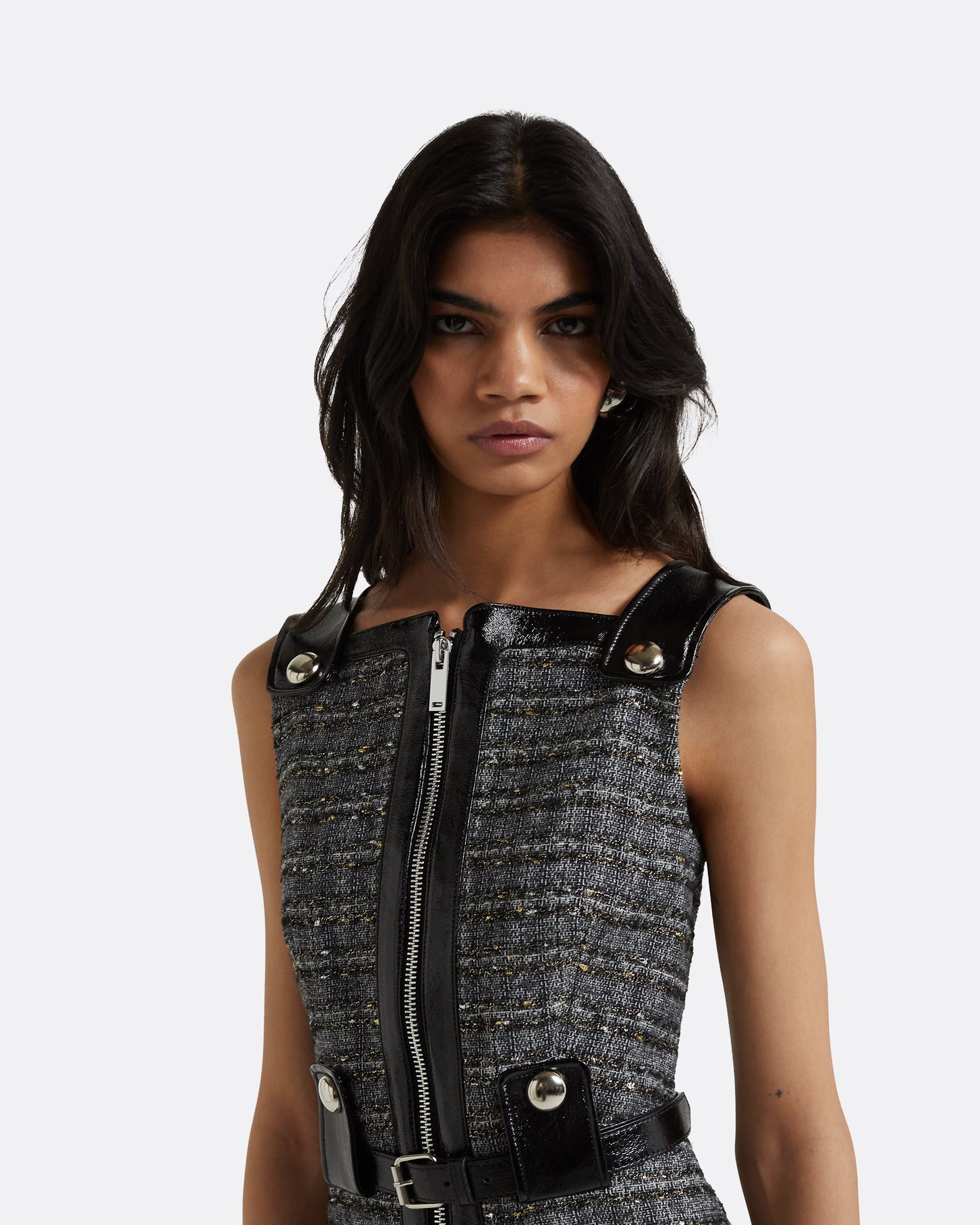 Ele Metallic Greyscale Short Dress