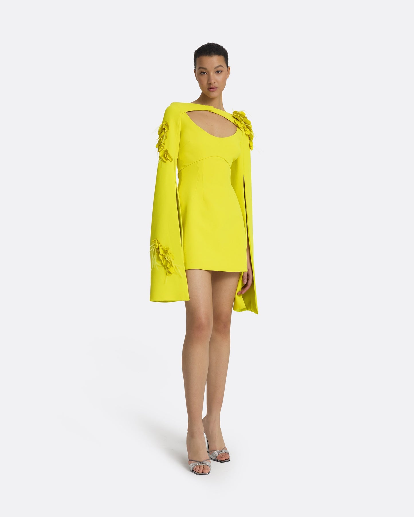 Mila Chartreuse Embroidered Short Dress