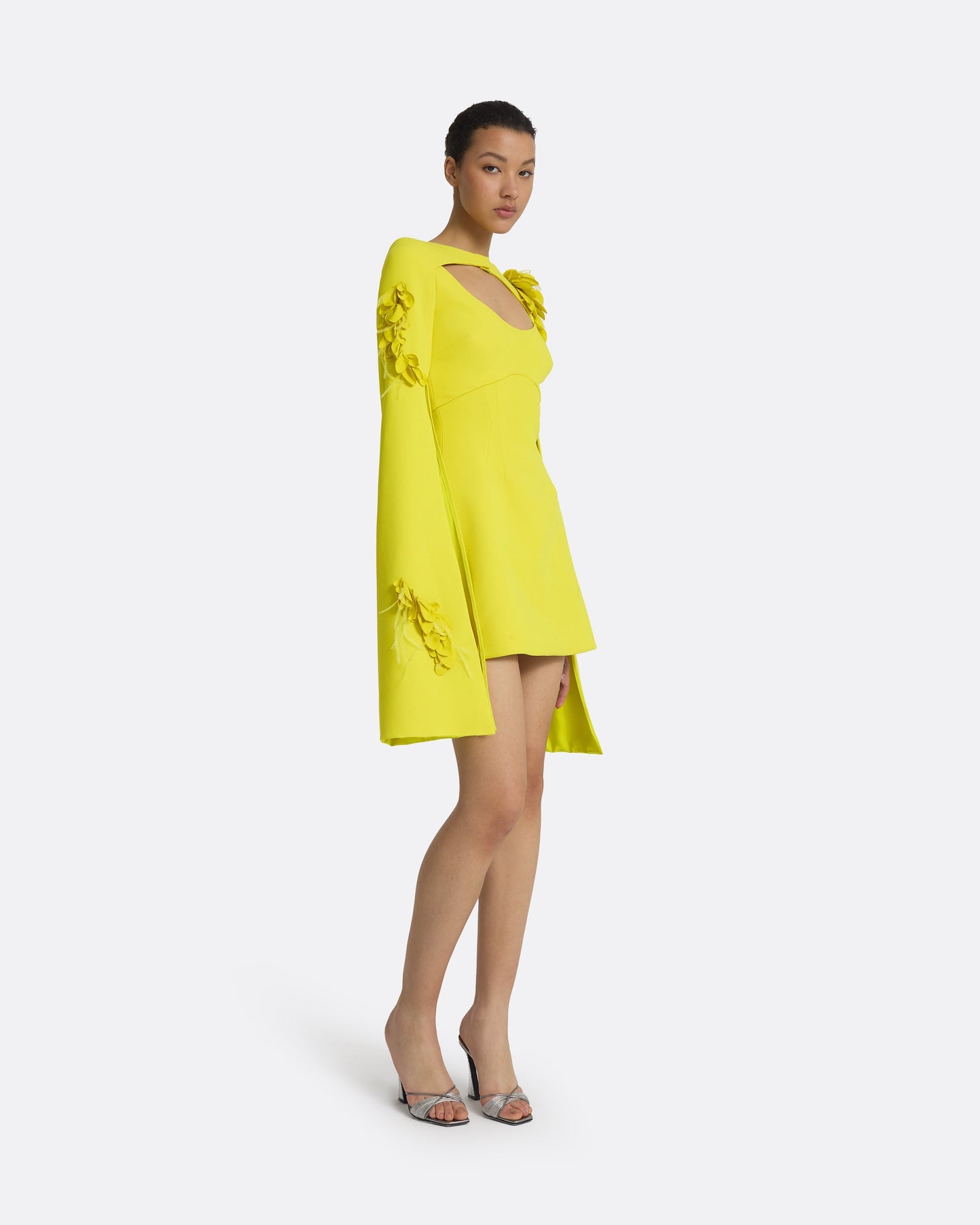 Mila Chartreuse Embroidered Short Dress