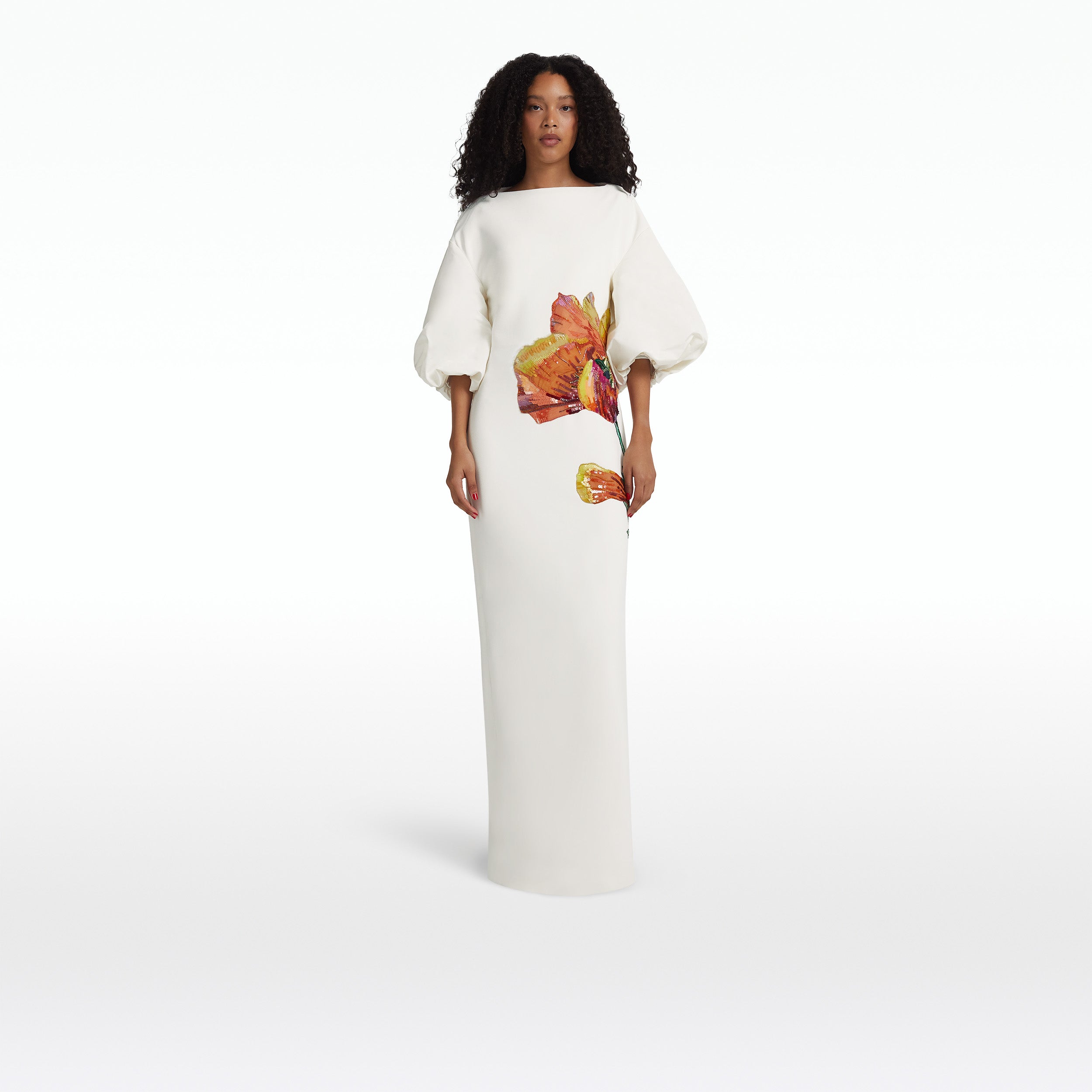 Amira Ivory & Poppy Field Embroidery Long Dress