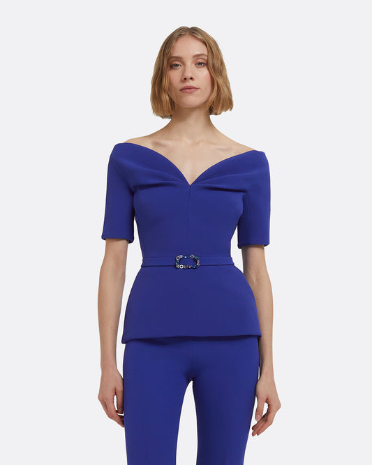 Lyddie Tops in Skiathos Blue with Multi-Blues Belt