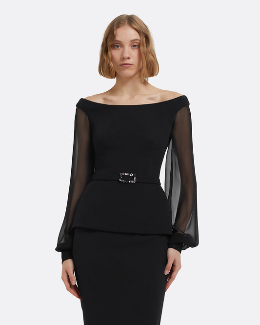 Breena Top in Black with Embellished Belt