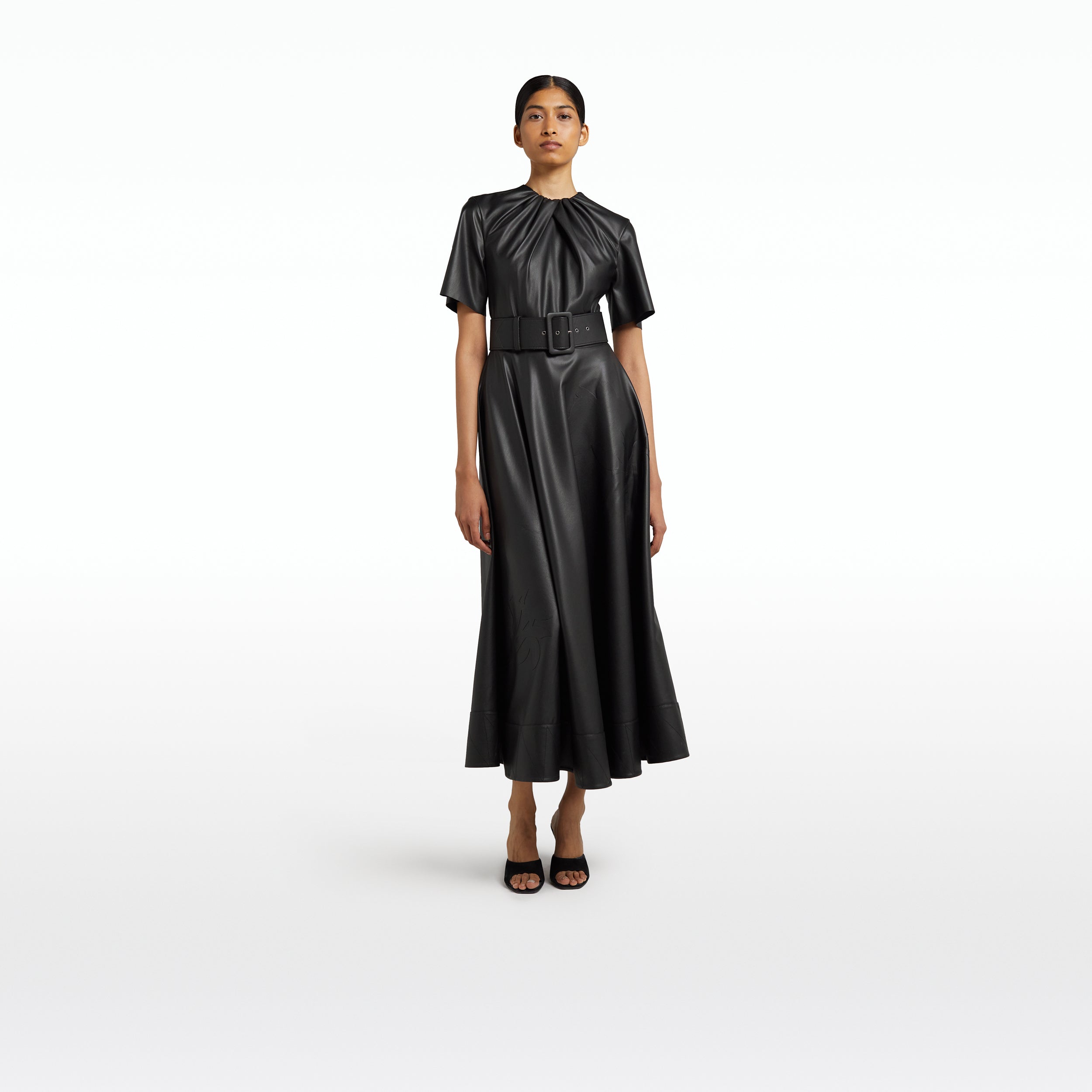Olyie leather and zip detail shop dress