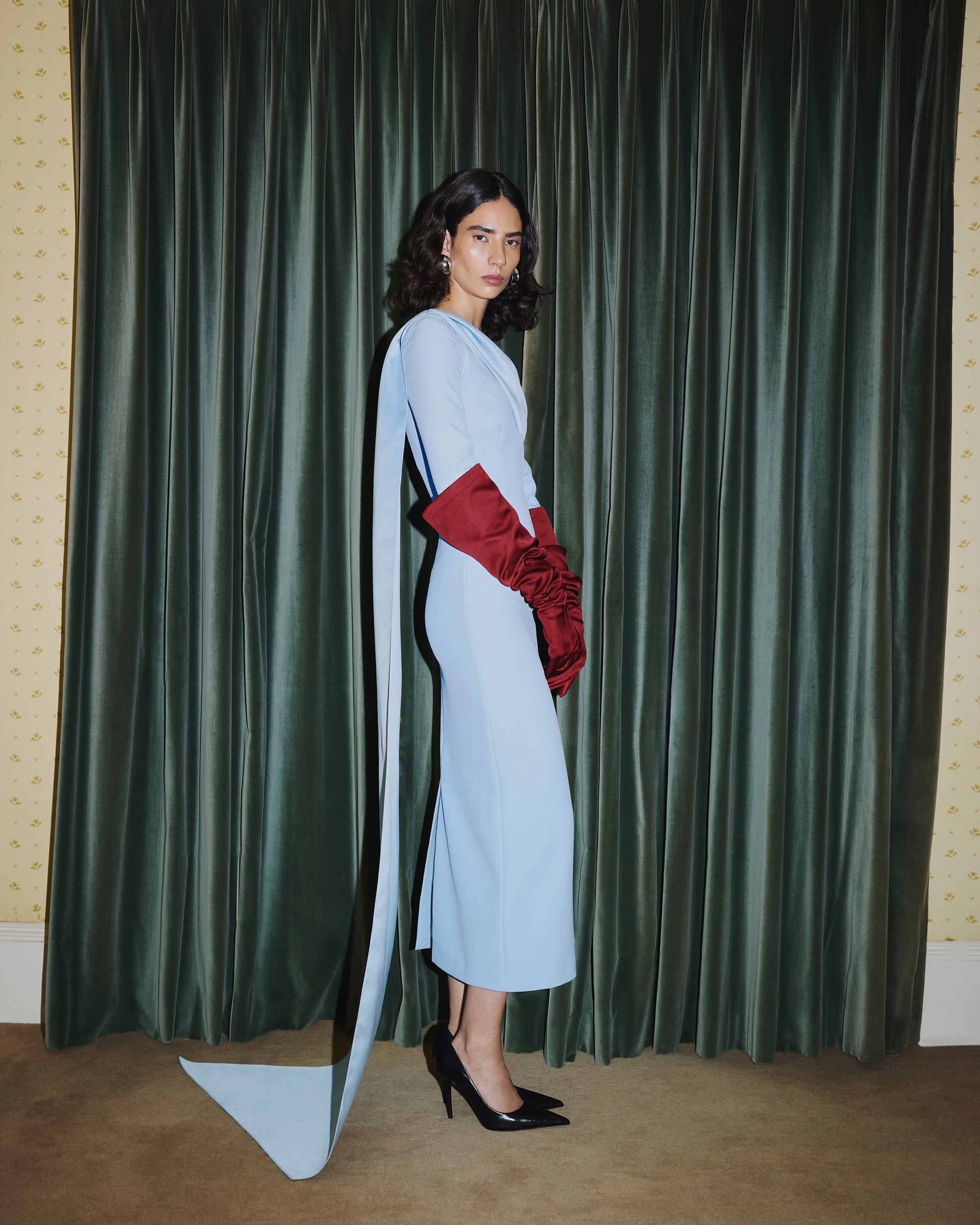 wedding guest dresses fall formal Ever-Pretty Graceful V-Neck Waist Design Velvet Midi Mother of the Bride Dress Color:Muted Satin Espresso Seasonings Corina Bud Blue Dress and perfect for fall