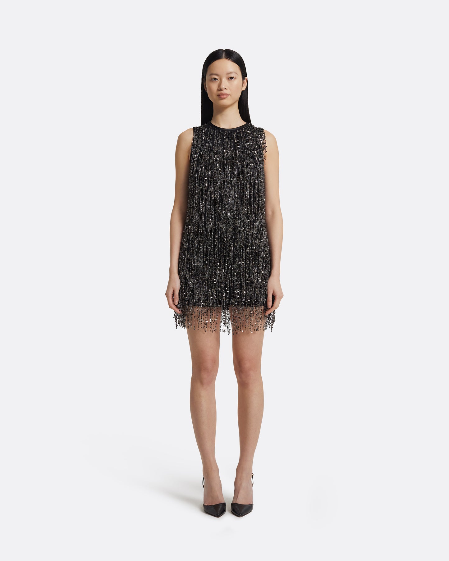 Amal Short Dress in Black with Gunmetal
