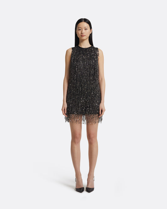 Amal Short Dress in Black with Gunmetal