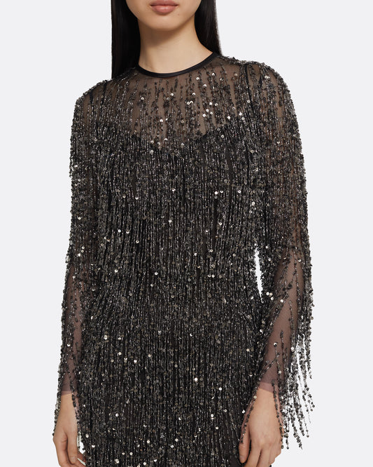 Lyran Midi Dress in Black with Gunmetal