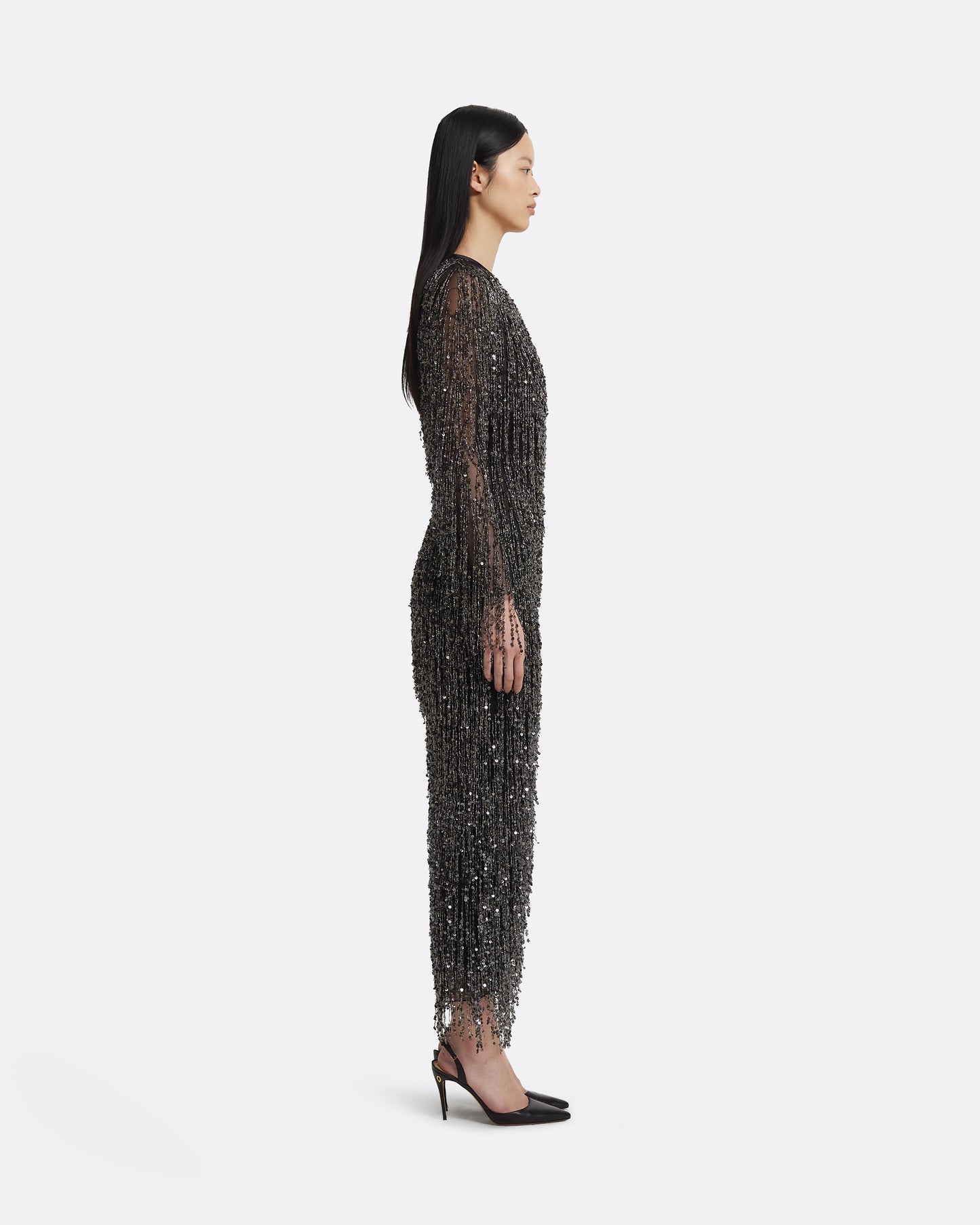 Lyran Midi Dress in Black with Gunmetal