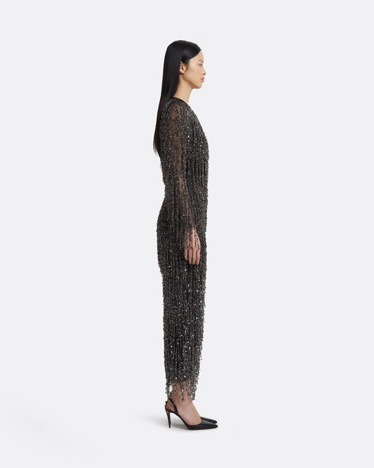 Lyran Midi Dress in Black with Gunmetal