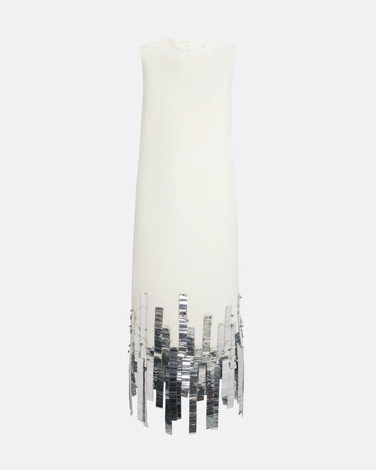 Ripa Midi Dress in Ivory with Silver