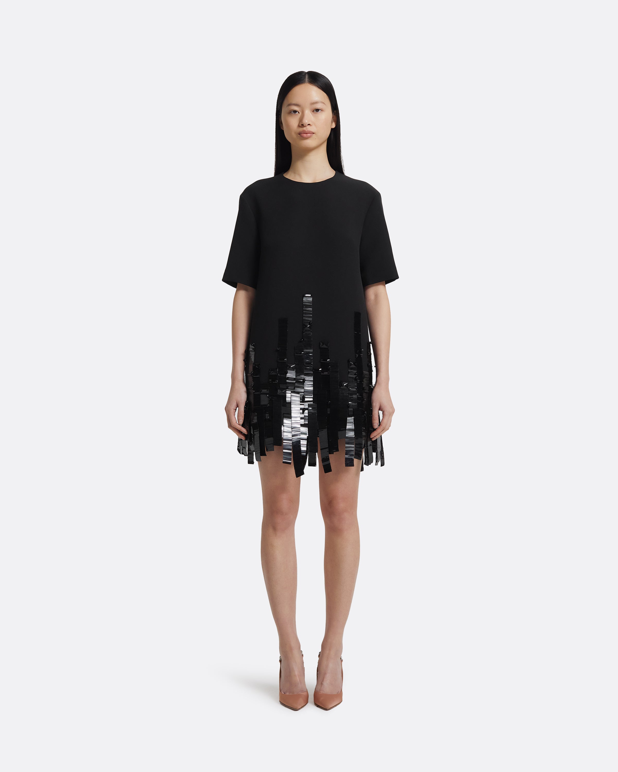 Ripley Short Dress in Black with Black – Safiyaa London