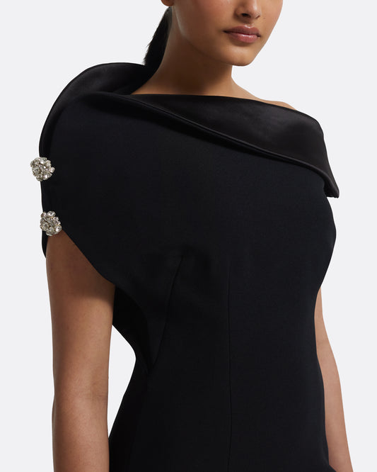 Reina Midi Dress in Black with Crystal