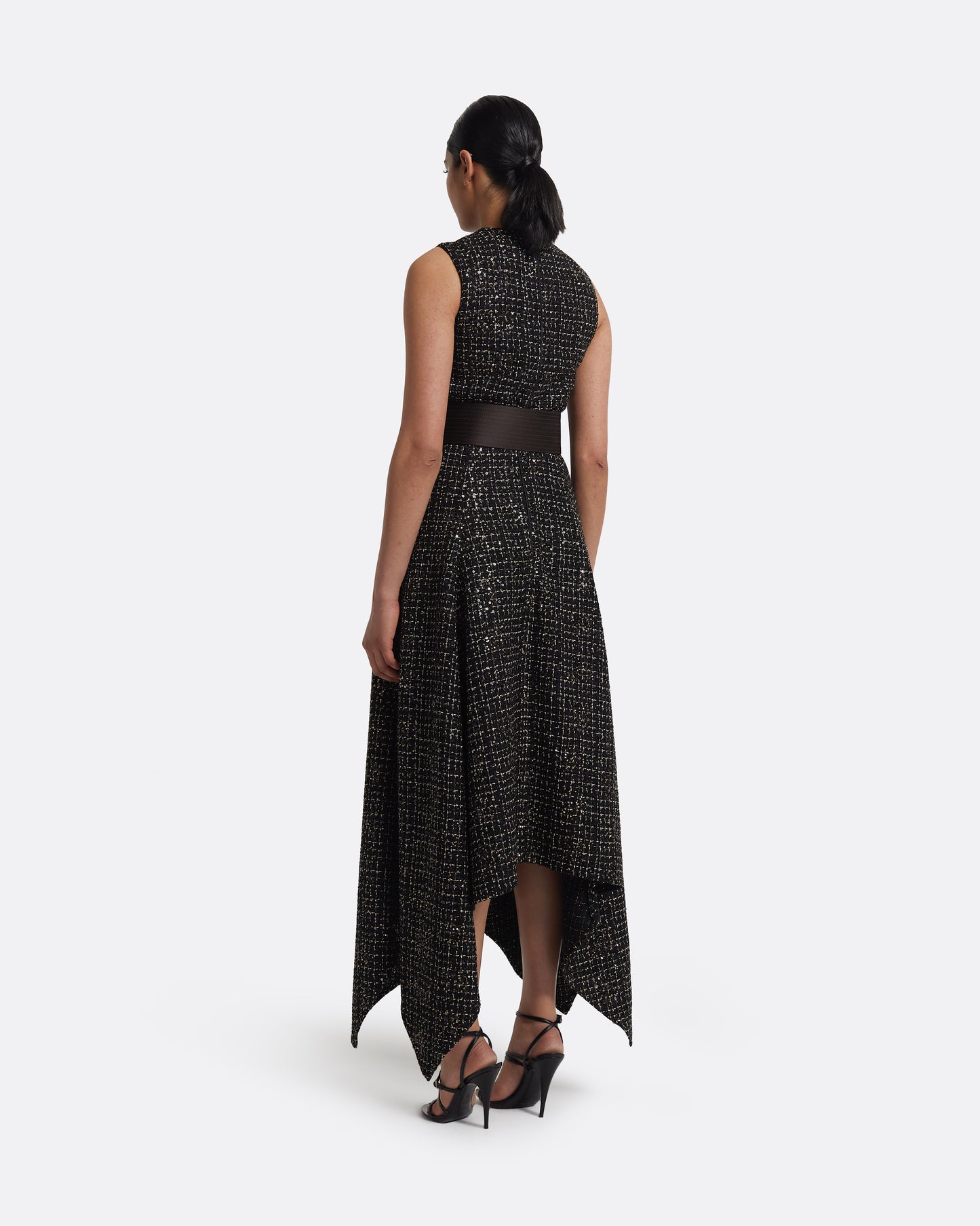 Okimi Dress in Peat Brown On Black & Gold