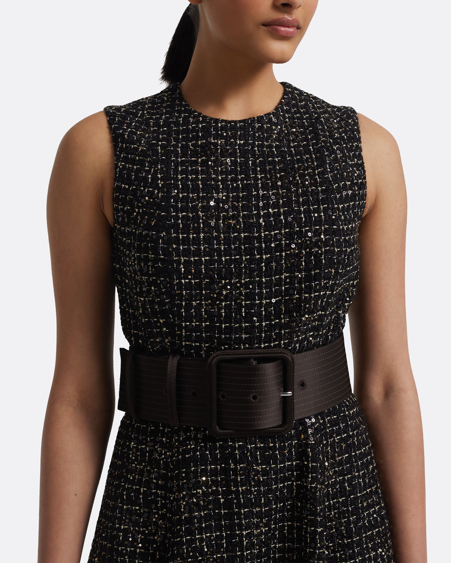 Okimi Dress in Peat Brown On Black & Gold