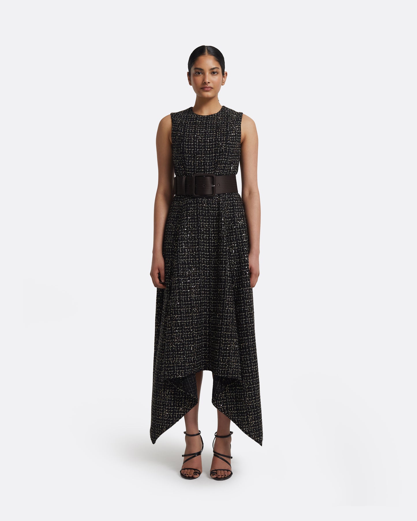 Okimi Dress in Peat Brown On Black & Gold