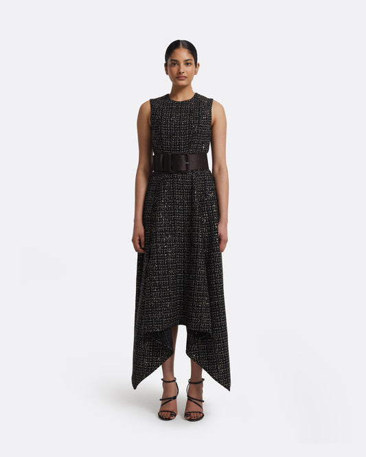 Okimi Dress in Peat Brown On Black & Gold