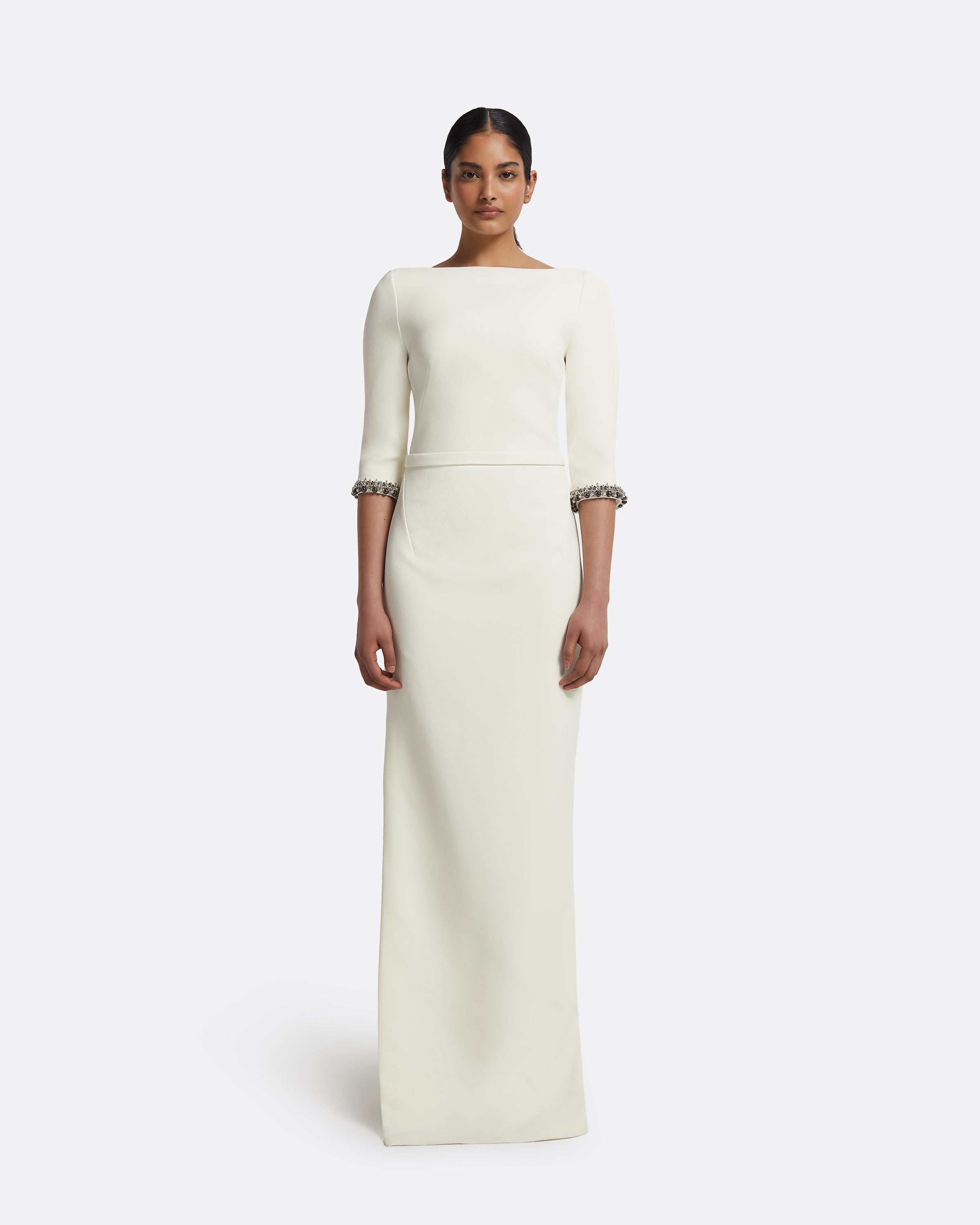 Amaris Long Dress in Ivory with Gunmetal