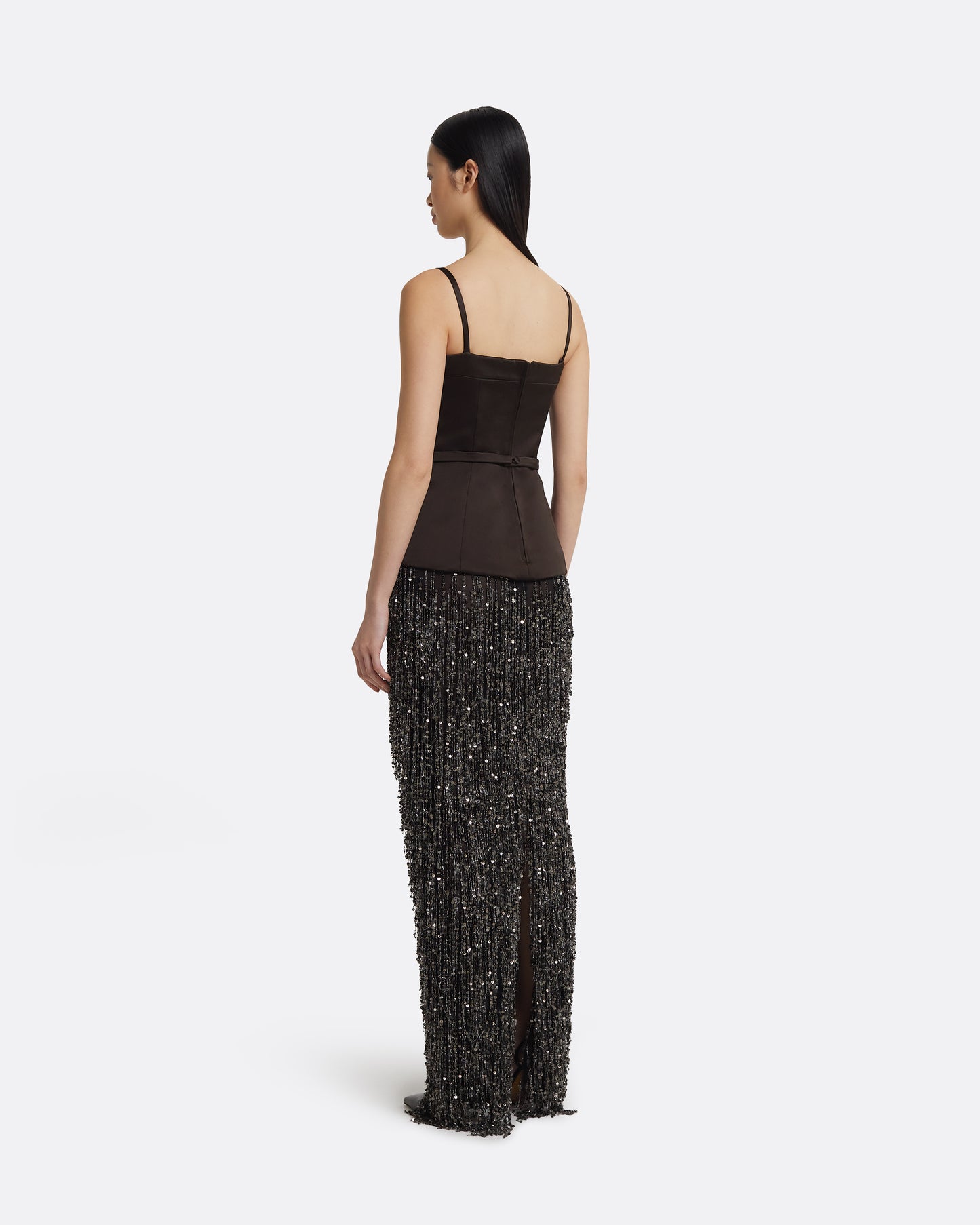 Saori Long Dress in Peat Brown On Black