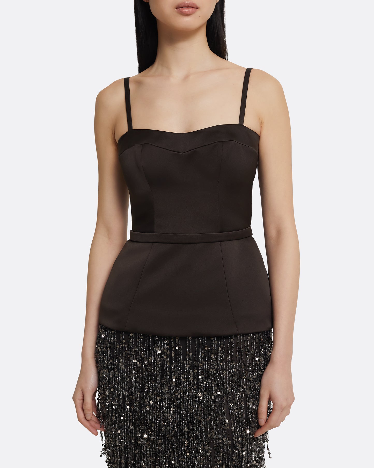 Saori Long Dress in Peat Brown On Black