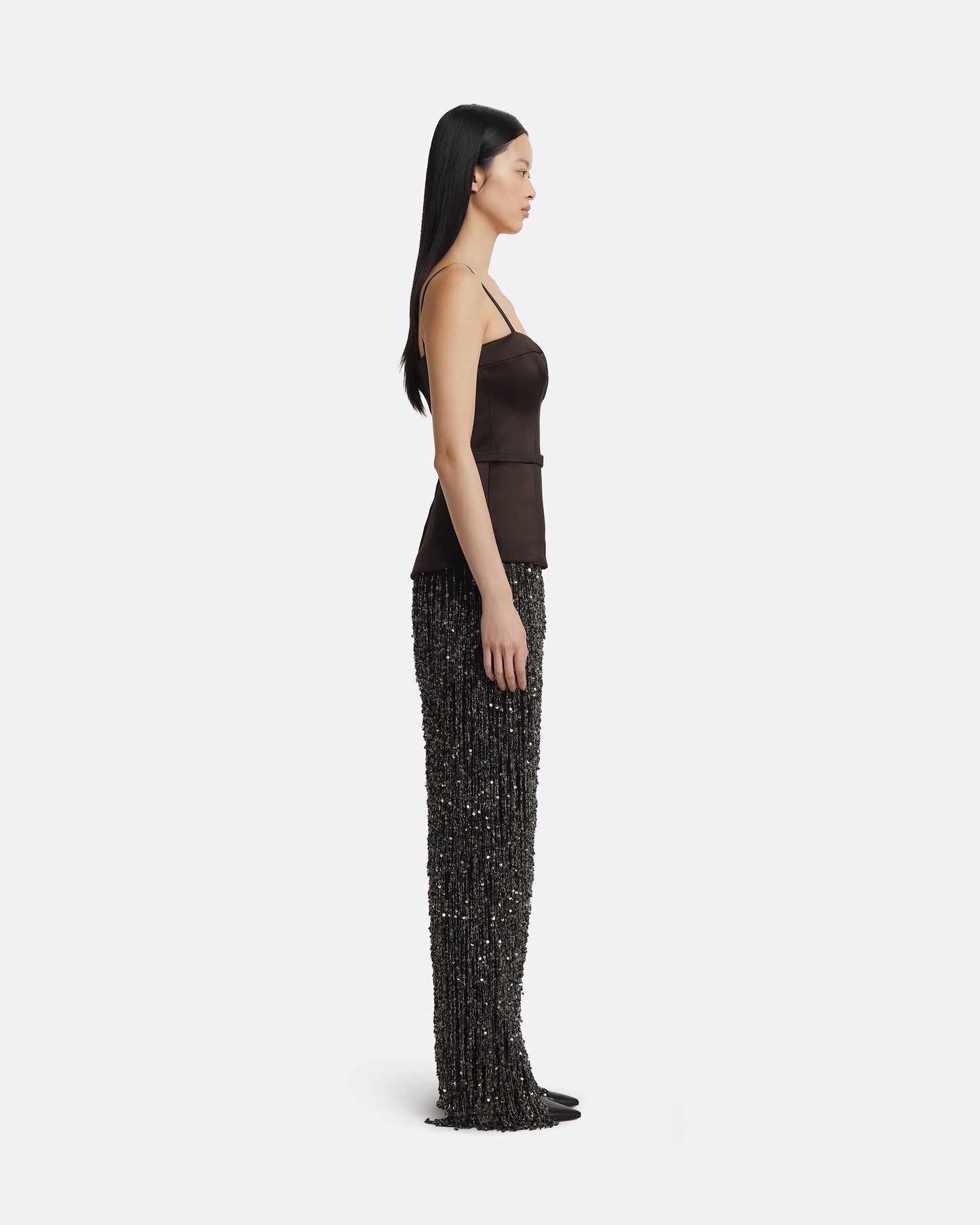 Saori Long Dress in Peat Brown On Black