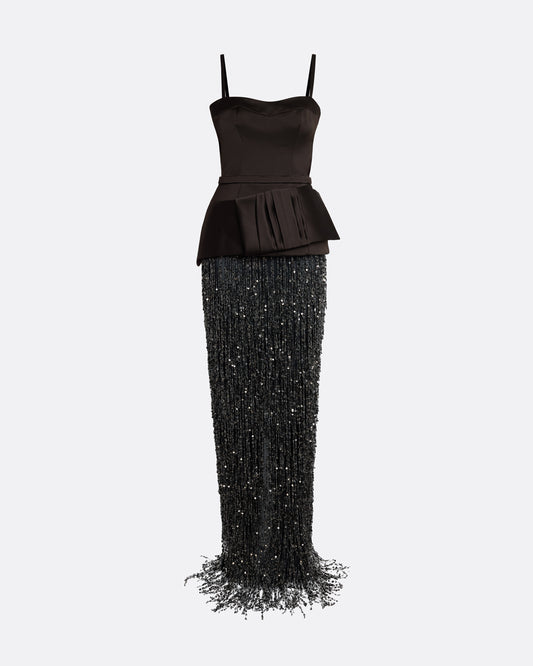 Sorai Long Dress in Peat Brown on Black
