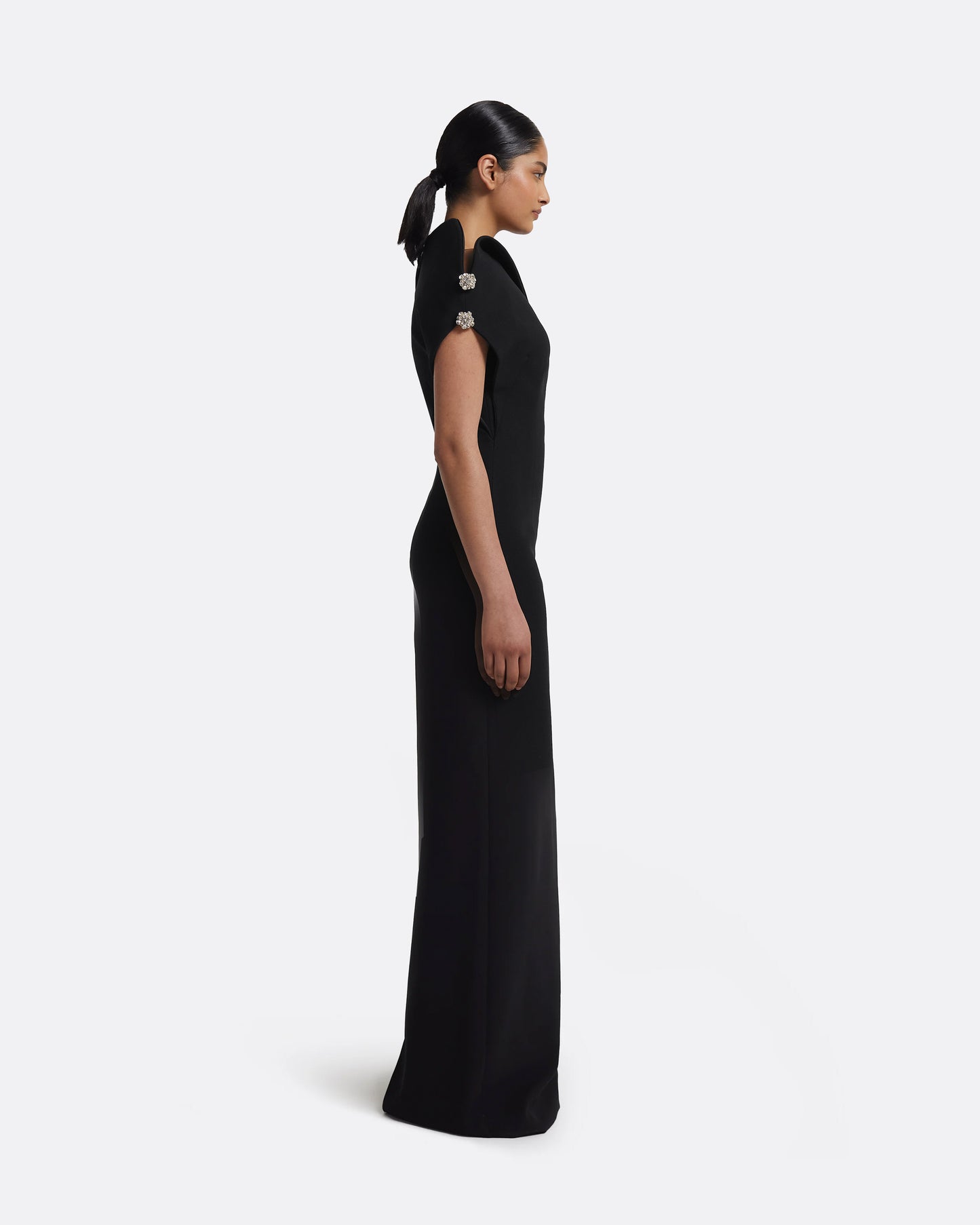 Relena Long Dress in Black with Crystal