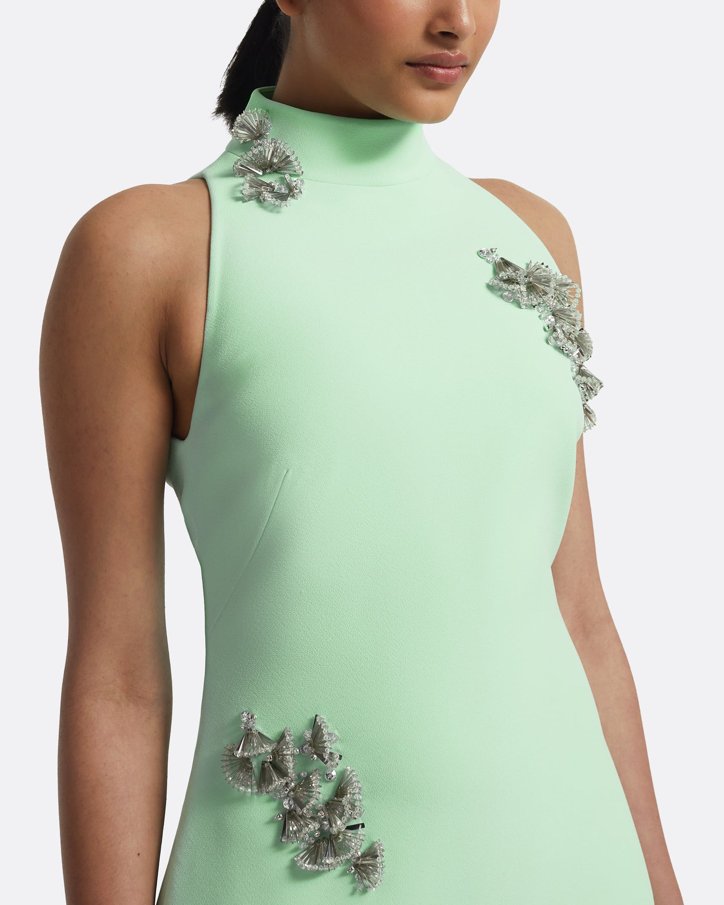 Priscilla Long Dress in Brook Green with Silver