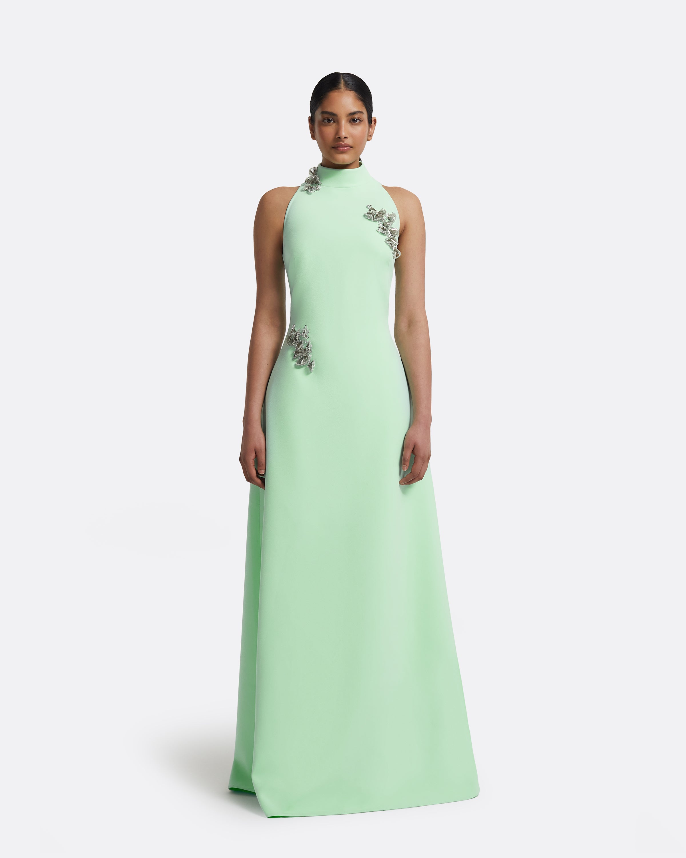 Priscilla Long Dress in Brook Green with Silver