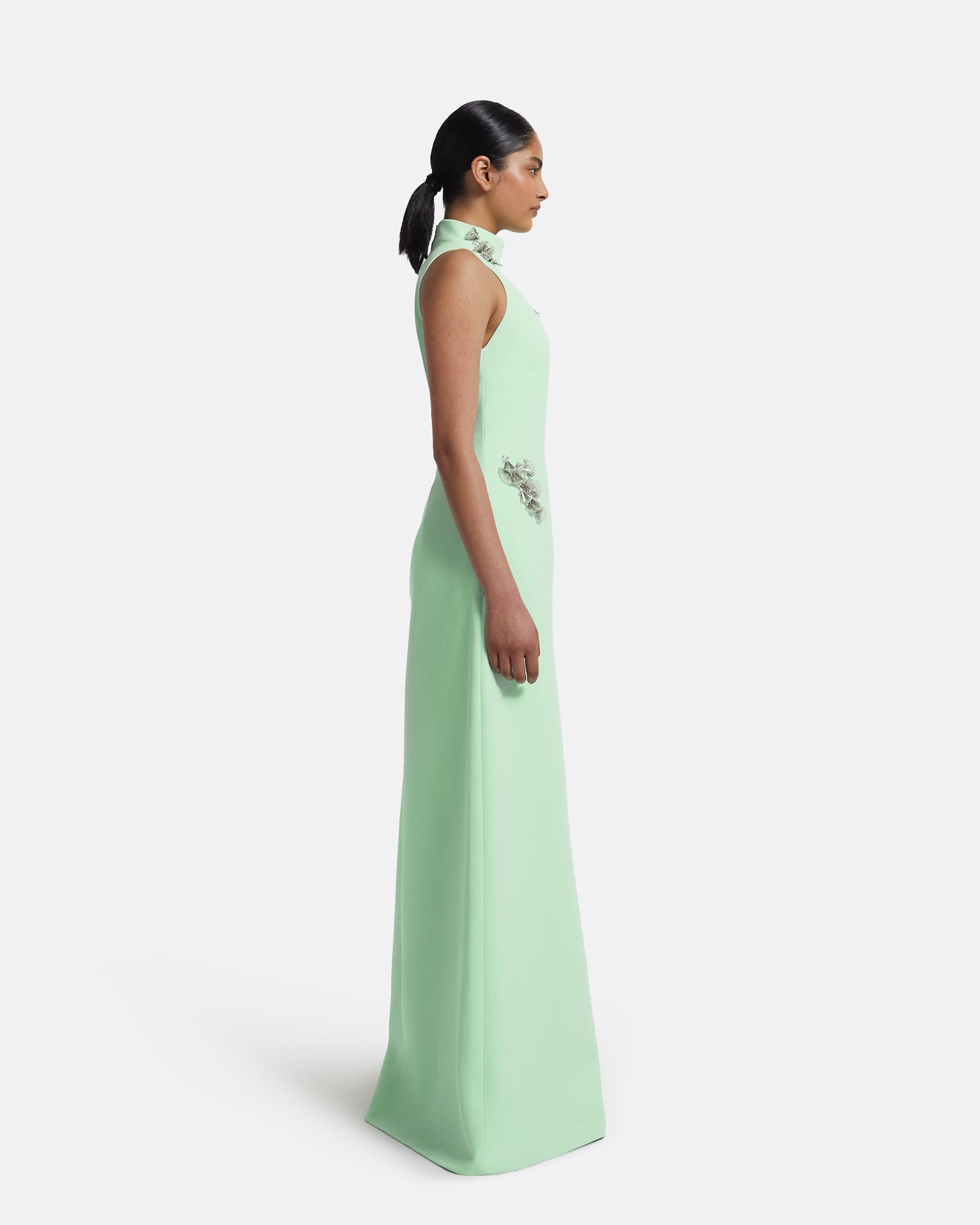 Priscilla Long Dress in Brook Green with Silver