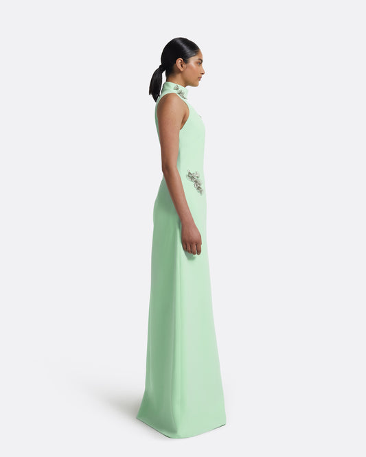 Priscilla Long Dress in Brook Green with Silver