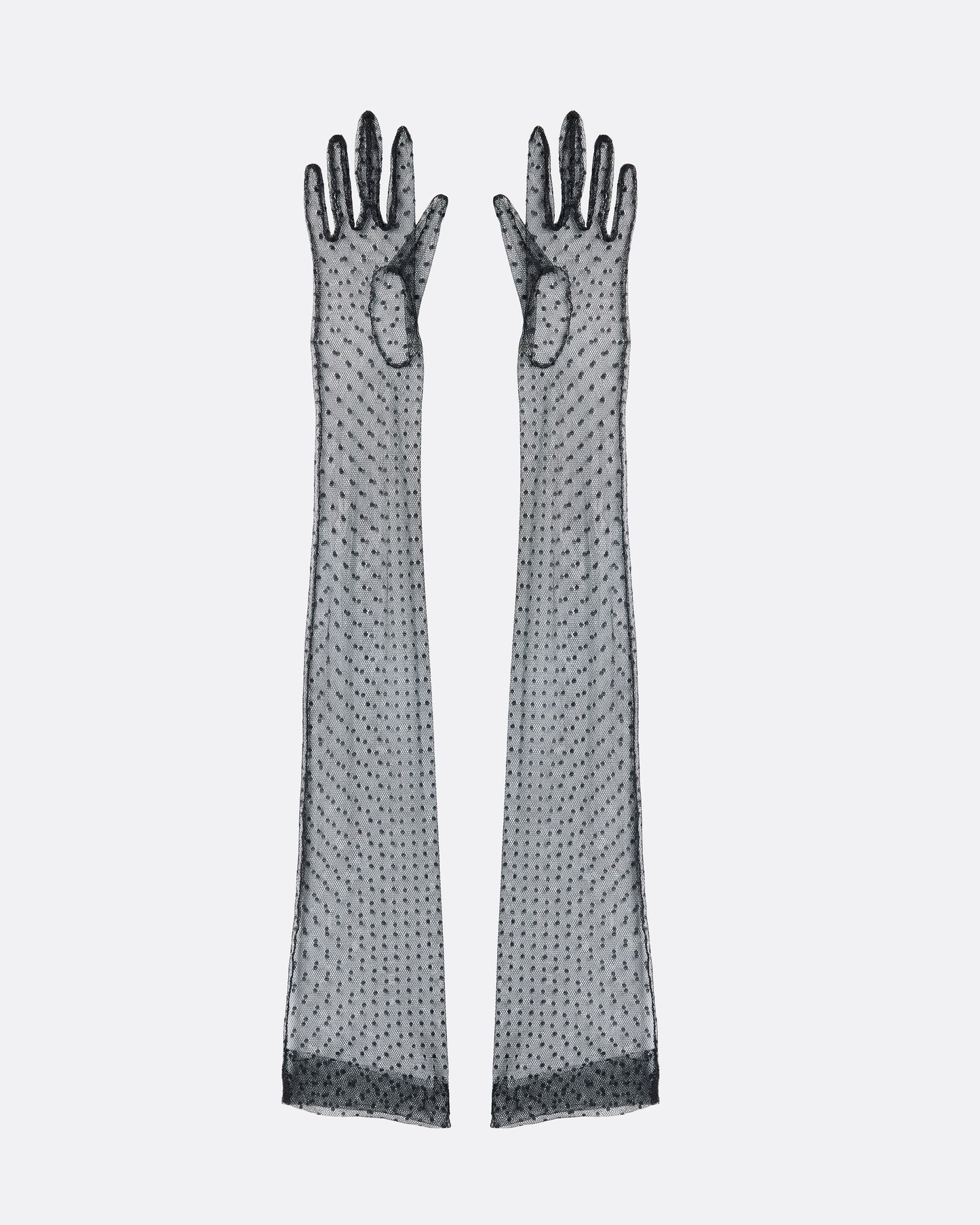 Long Gloves In Black Dotted Tulle