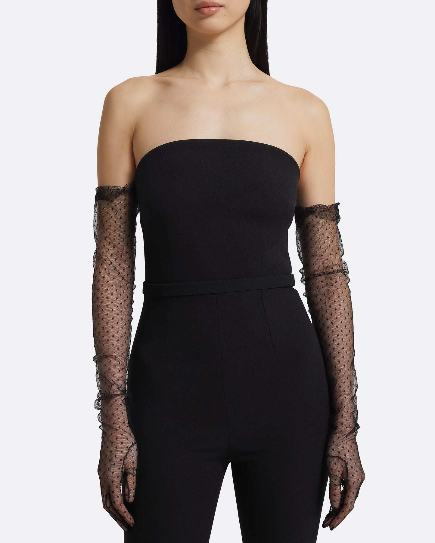 Long Gloves In Black Dotted Tulle