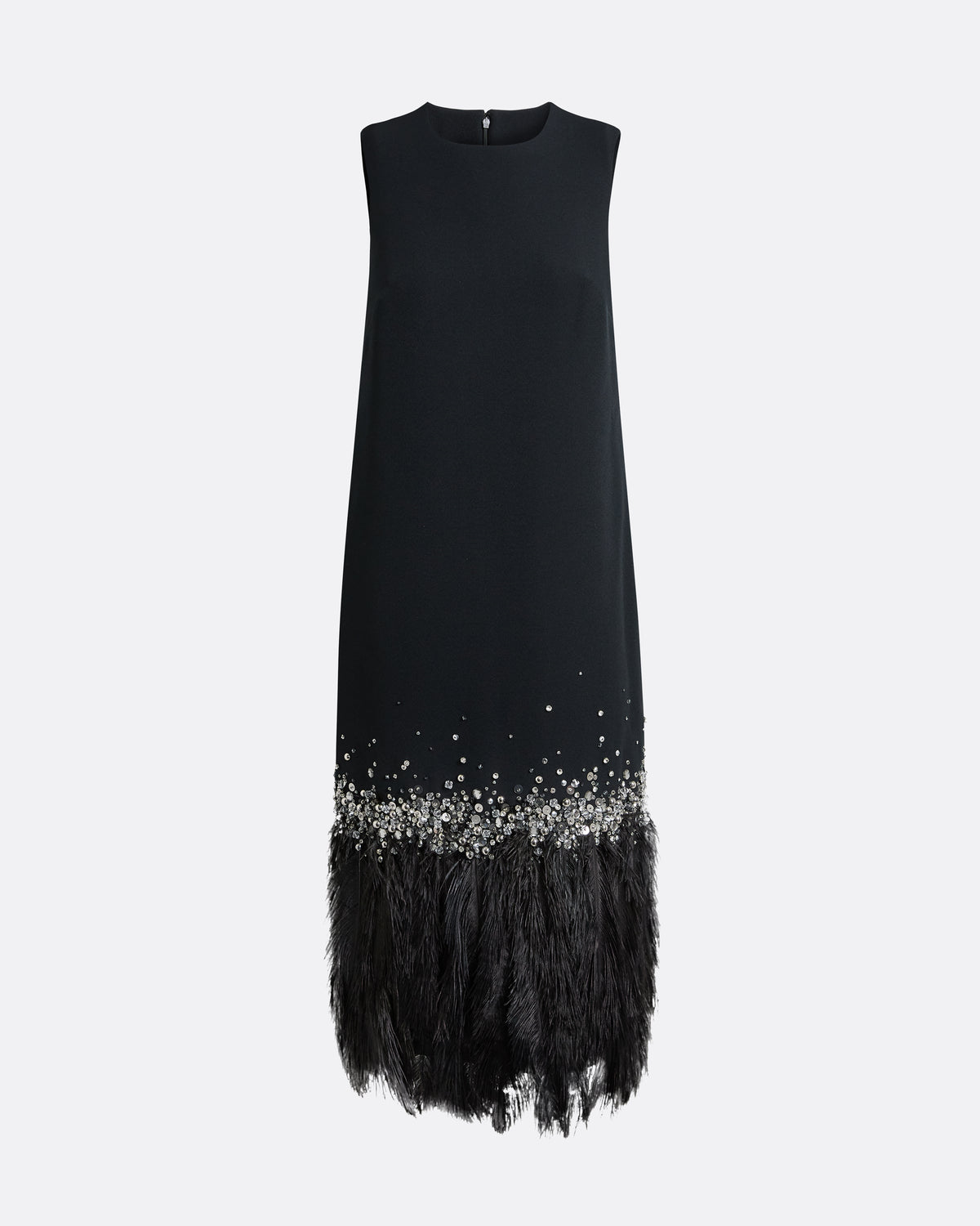 Ripa Midi Dress in Black with Feathers