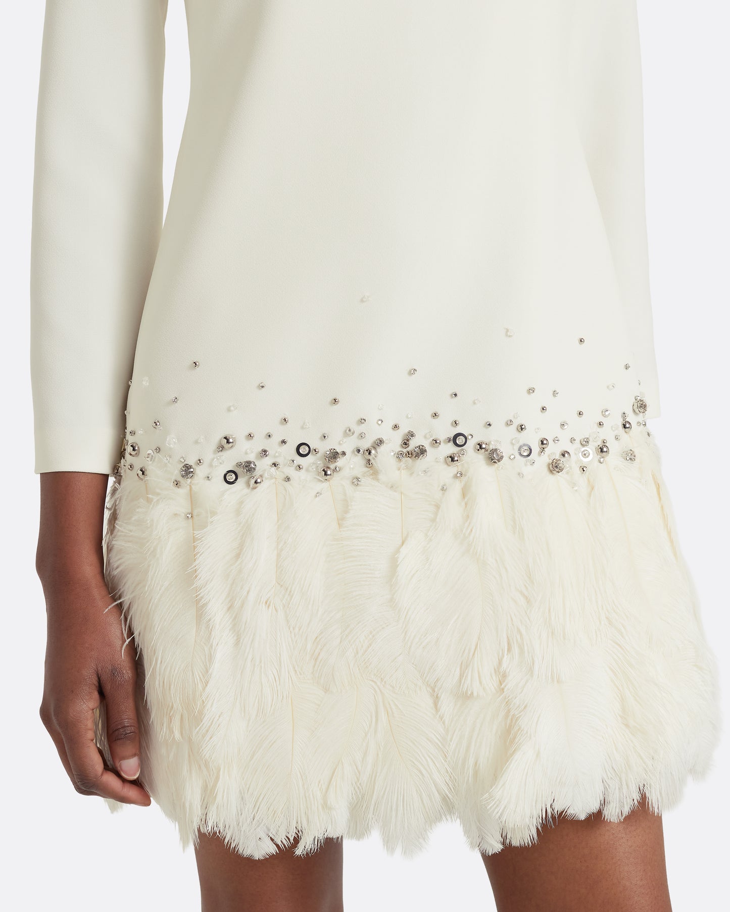 Reffie Short Dress in Ivory with Feathers
