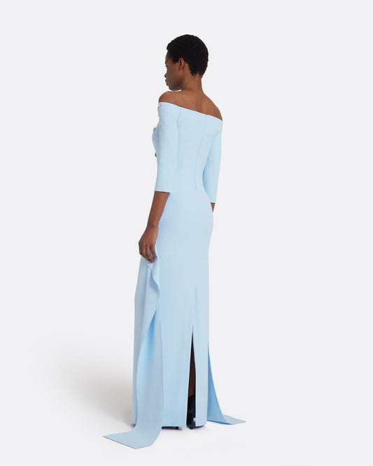 Zetta Long Dress in Pale Blue with Crystal