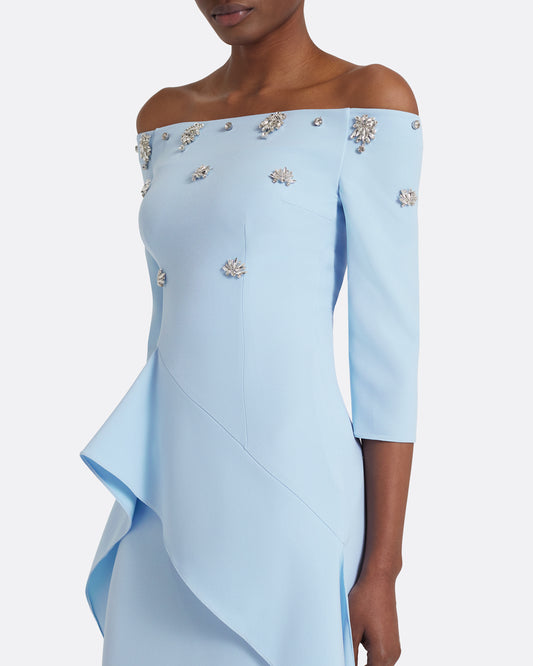 Zetta Long Dress in Pale Blue with Crystal